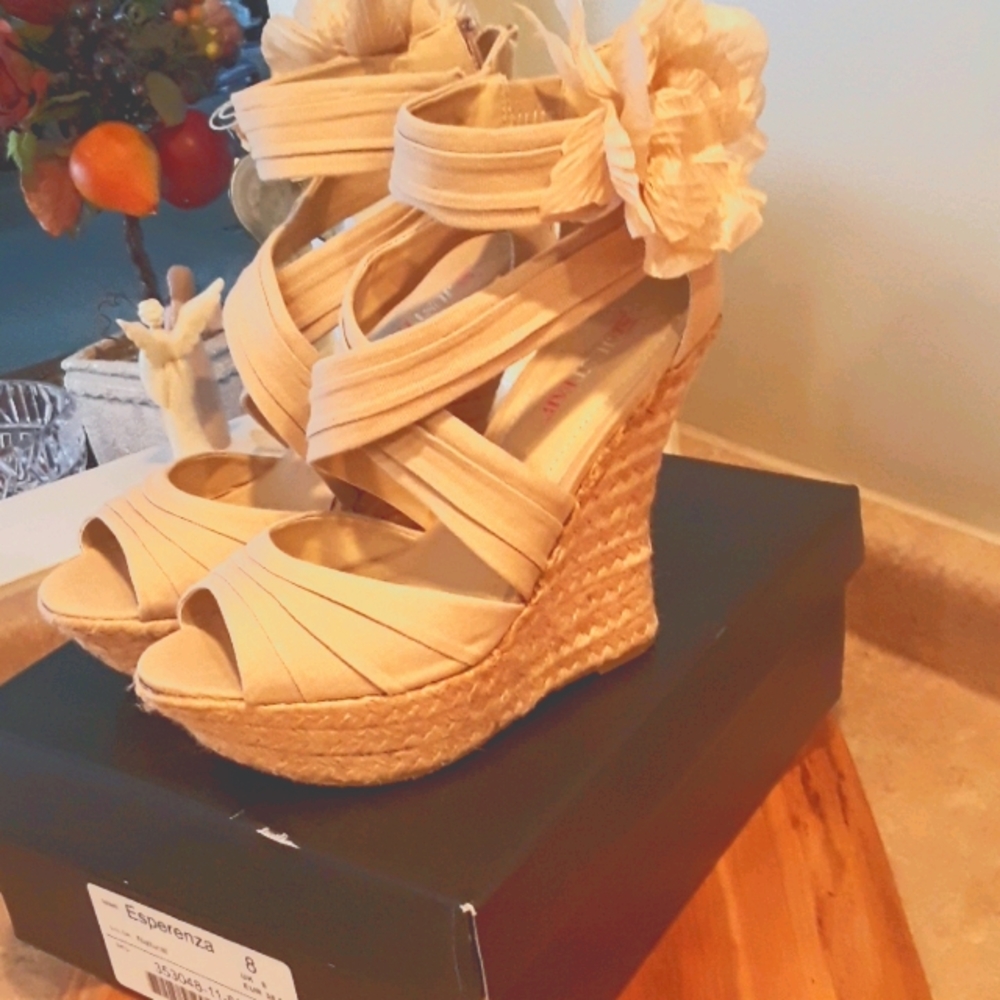 NEW NEVER WORN High Heel Wedge Espadrilles - Picture 2 of 11